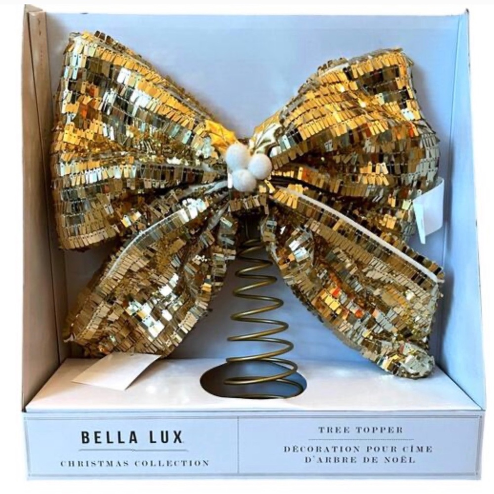 Bella Lux GOLD BOW Tree Topper New with Box